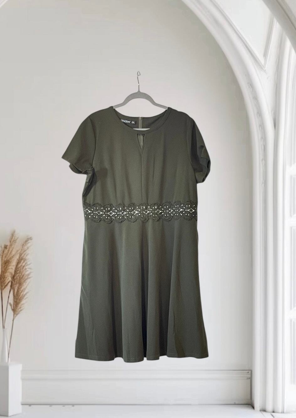 2XL OWIN Vintage Floral Lace Flared Casual Dress